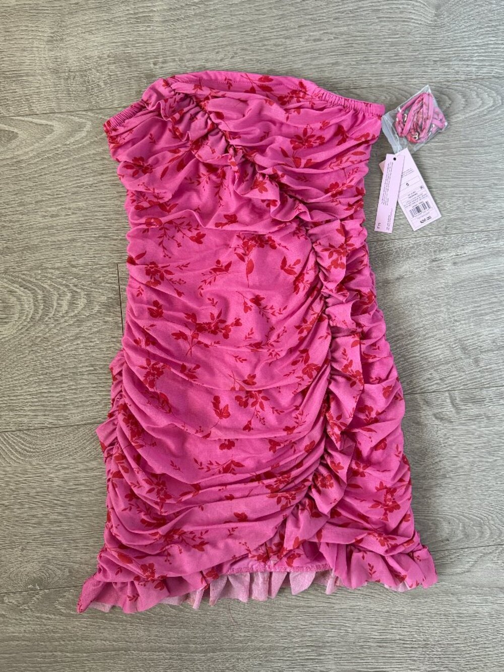 Wild Fable Pink Floral Ruched Mini Dress Size S